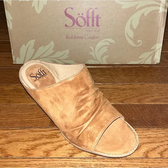 Sofft Strathmore Italian Suede Comfort Sandals Ginger Tan Women’s Size 10
