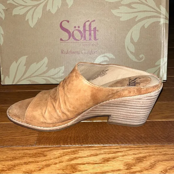 Sofft Strathmore Italian Suede Comfort Sandals Ginger Tan Women’s Size 10