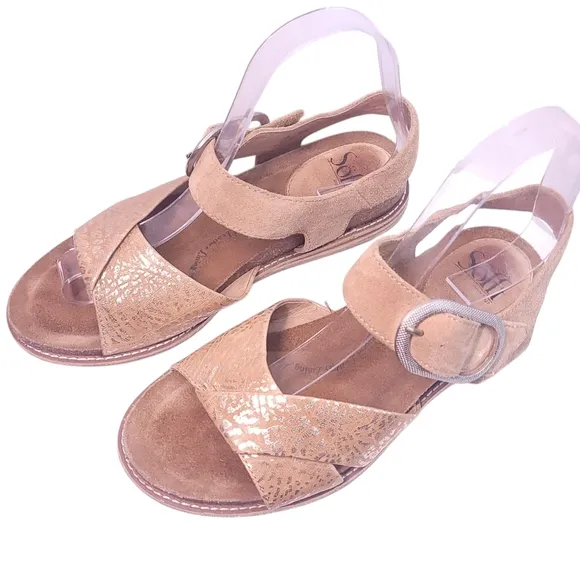 Sofft Womens Bayo Sandals Slingback Beige Gold Suede Buckle Strap Size 7.5M