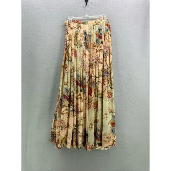 Soft Surroundings Womens Multicolor Pleated Floral Maxi Long Skirt Size Small