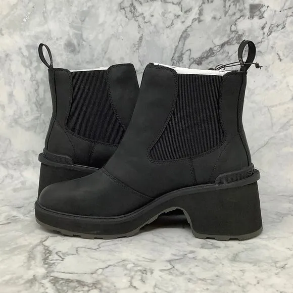 Sorel 9.5 Black/Sea Salt Hi-Line Heel Chelsea Boots Leather Waterproof P1-36