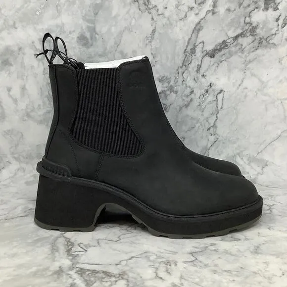 Sorel 9.5 Black/Sea Salt Hi-Line Heel Chelsea Boots Leather Waterproof P1-36