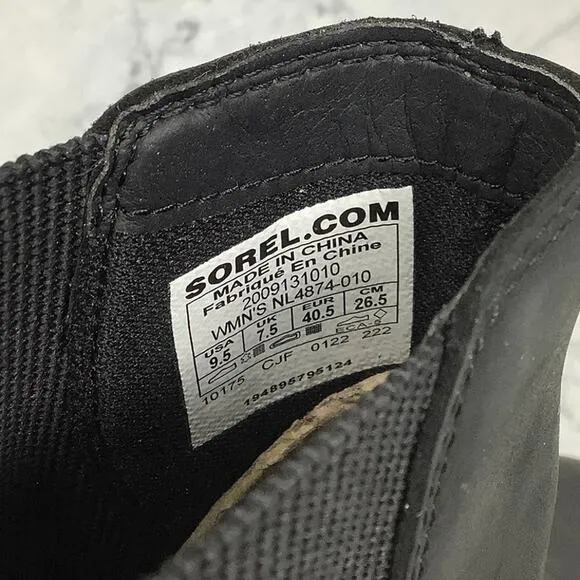 Sorel 9.5 Black/Sea Salt Hi-Line Heel Chelsea Boots Leather Waterproof P1-36