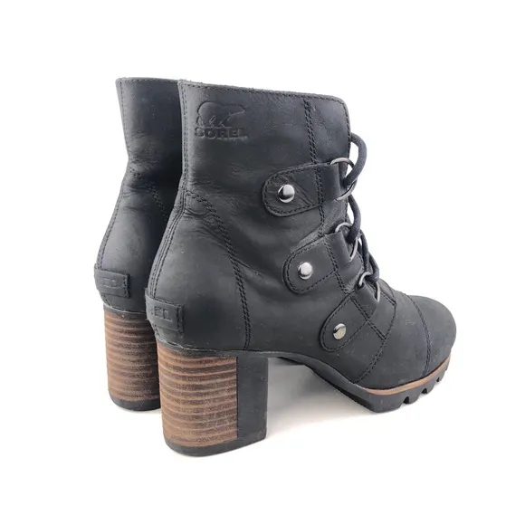Sorel Addington Lace Black Leather Ankle Boots 7.5