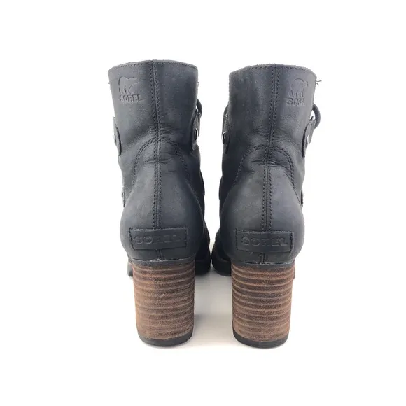 Sorel Addington Lace Black Leather Ankle Boots 7.5