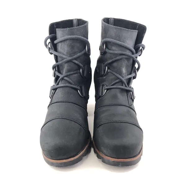 Sorel Addington Lace Black Leather Ankle Boots 7.5