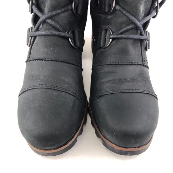 Sorel Addington Lace Black Leather Ankle Boots 7.5