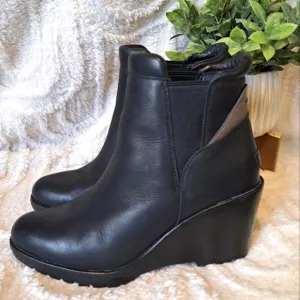 Sorel After Hours Black Leather Wedge Heel Chelsea Ankle Boots Waterproof Sz 7.5