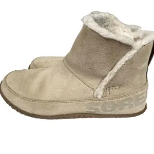 Sorel Boots Womens Size 7.5 EU 38.5 Nakiska Shearling Ankle Booties Beige Suede