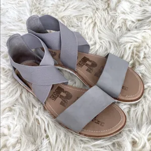 Sorel Ella Gray Sandals Elastic Straps Flat Leather Minimalist contemporary