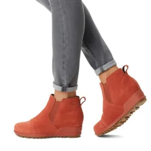 SOREL Evie Pull-On Bootie Waterproof Suede Leather Wedge Ankle Booties red rust