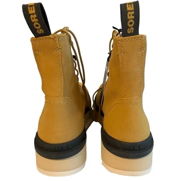 Sorel Hi Line Lace-Up Waterproof Leather Platform Boots Geo Yellow/Jet 8.5 NWB