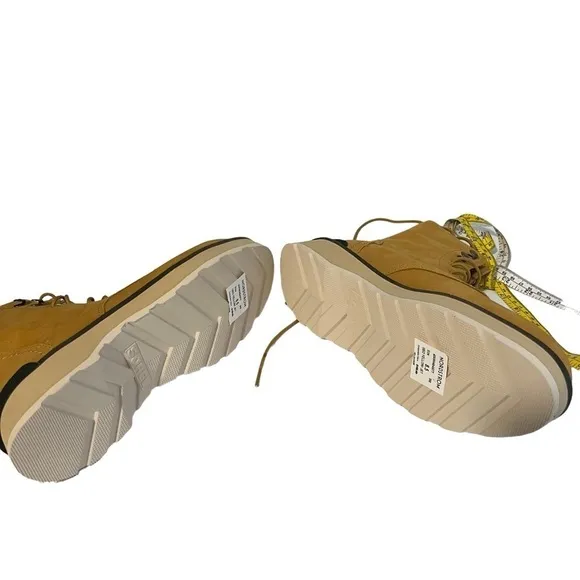 Sorel Hi Line Lace-Up Waterproof Leather Platform Boots Geo Yellow/Jet 8.5 NWB