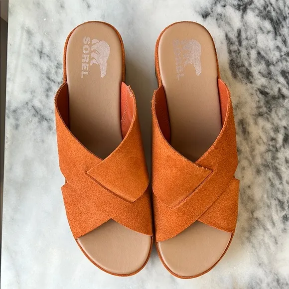 SOREL Sandal Cameron Flatform Mule Suede Orange | 12