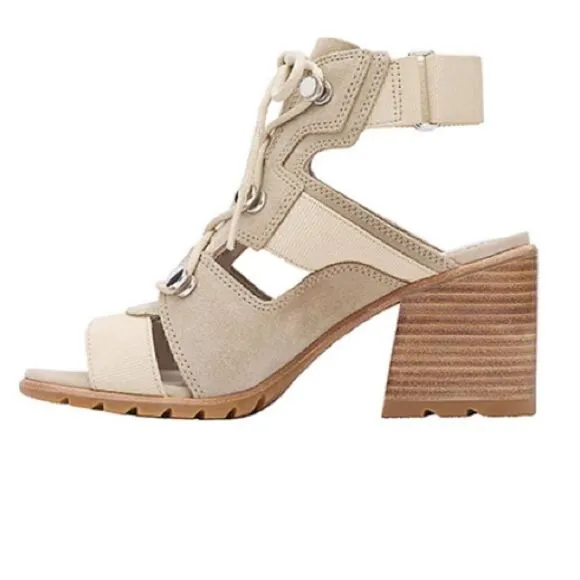Sorel Nadia Lace Up Heels Sandals Shoes in Ancient Fossil Size 9.5