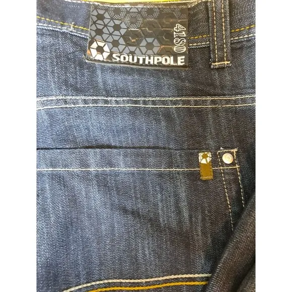 Southpole Denim Jeans Baggy Fit Y2K Dark Wash Embroidered Size 38