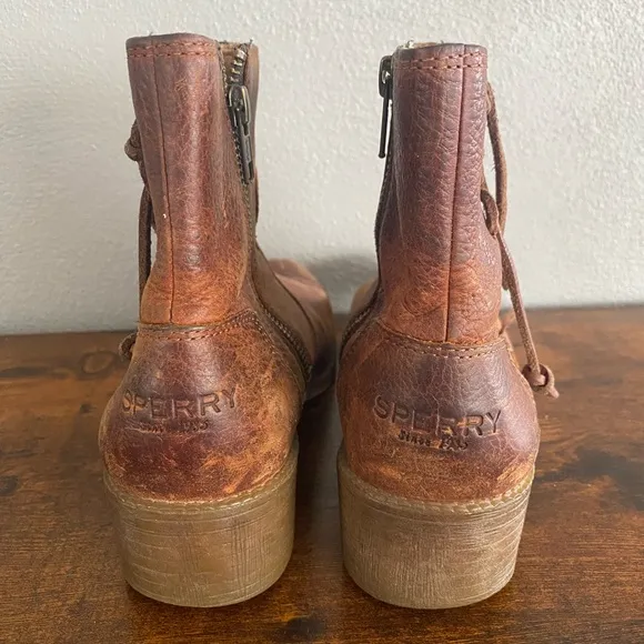 Sperry Ankle Boots Size 8 Juniper Glyn Leather Brown Boho Grunge Western