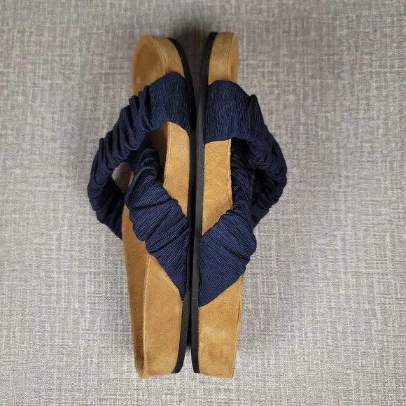 Staud Michel Ruched Slides Blue Fabric Suede Sandals Women's Size 37  US 7