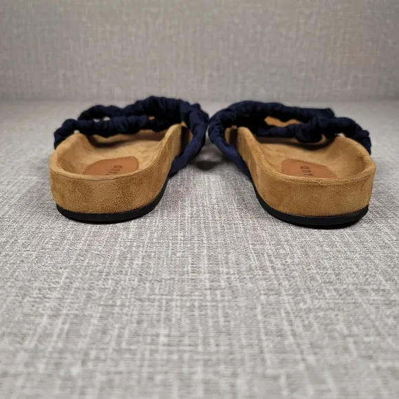 Staud Michel Ruched Slides Blue Fabric Suede Sandals Women's Size 37  US 7