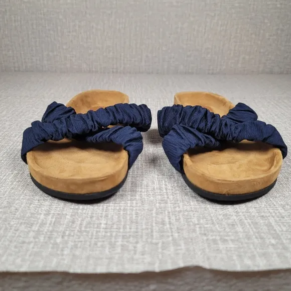Staud Michel Ruched Slides Blue Fabric Suede Sandals Women's Size 37  US 7