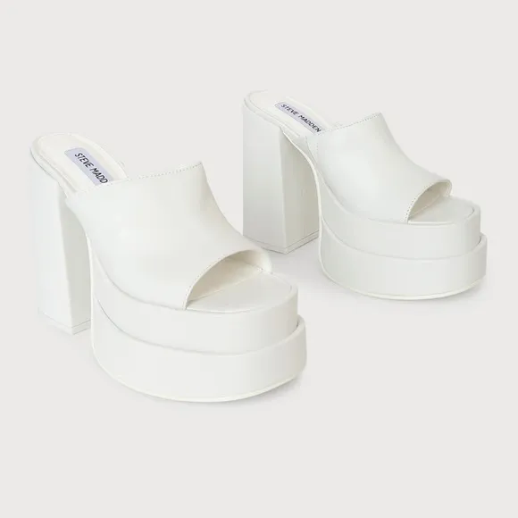 Steve Madden Cagey White Leather Double Platform Sandals