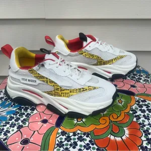 Steve Madden Women Possession 8M Slutty Vegan White/Red/Yellow Lace up