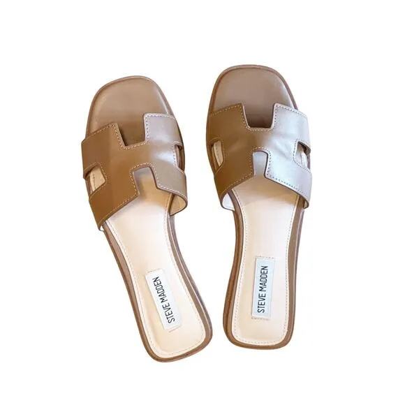 Steve Madden Women's Hadyn Slide Sandals Slip-On Cognac Lea Size 7.5 NWB