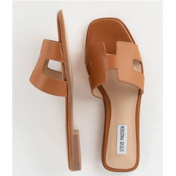 Steve Madden Women's Hadyn Slide Sandals Slip-On Cognac Lea Size 7.5 NWB