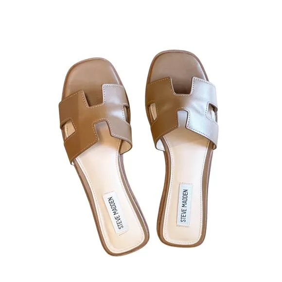 Steve Madden Women's Hadyn Slide Sandals Slip-On Cognac Lea Size 7.5 NWB