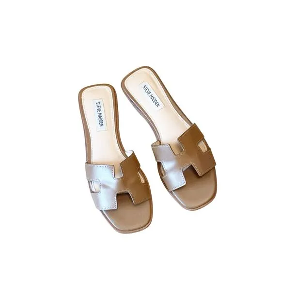 Steve Madden Women's Hadyn Slide Sandals Slip-On Cognac Lea Size 7.5 NWB