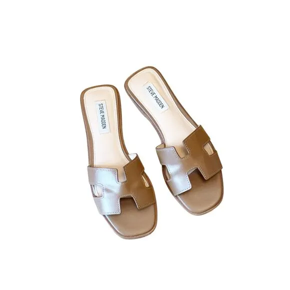 Steve Madden Women's Hadyn Slide Sandals Slip-On Cognac Lea Size 7.5 NWB