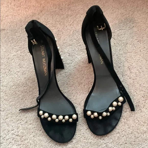 Stuart Weitzman Black Embellished Women's Sandals EU 41