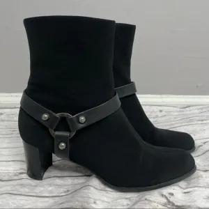 STUART WEITZMAN Black Neoprene Harness Heeled Womens Boots Size 8 Equestrian
