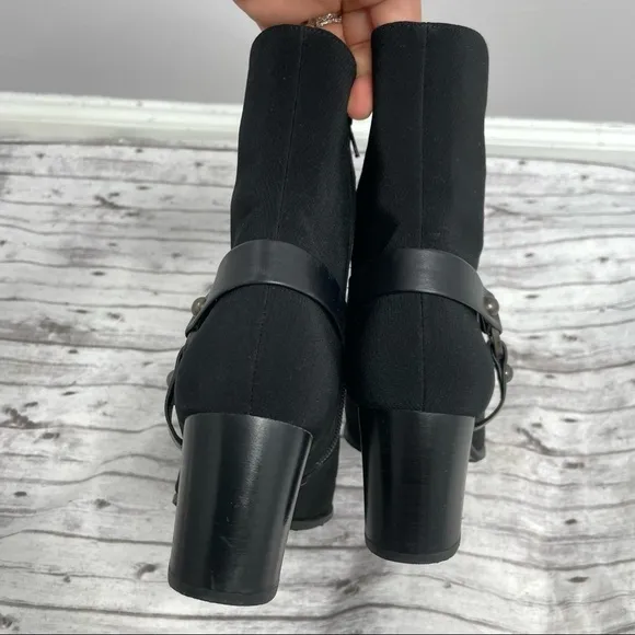 STUART WEITZMAN Black Neoprene Harness Heeled Womens Boots Size 8 Equestrian