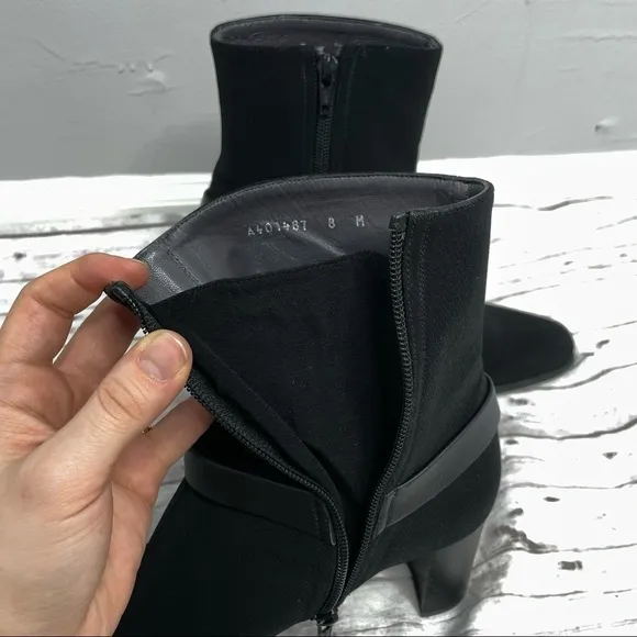STUART WEITZMAN Black Neoprene Harness Heeled Womens Boots Size 8 Equestrian