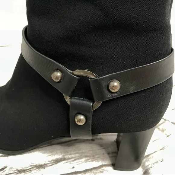 STUART WEITZMAN Black Neoprene Harness Heeled Womens Boots Size 8 Equestrian