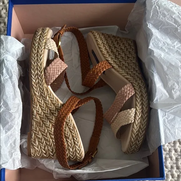 Stuart Weitzman Cream and Tan Sandals with Braided Straps