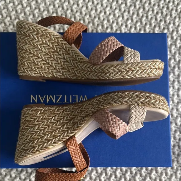 Stuart Weitzman Cream and Tan Sandals with Braided Straps