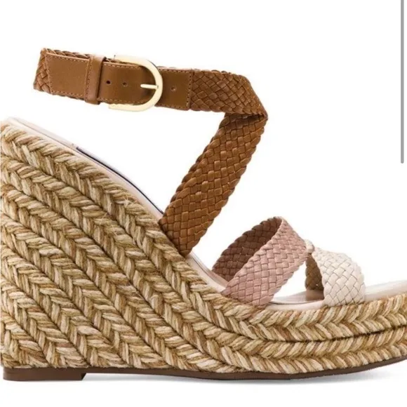 Stuart Weitzman Cream and Tan Sandals with Braided Straps