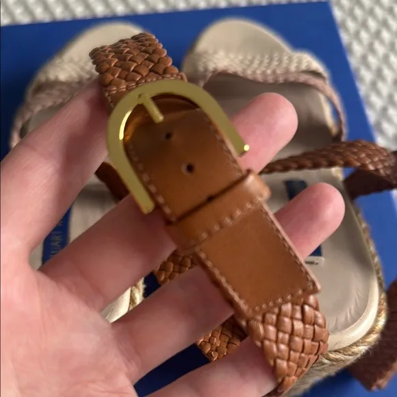Stuart Weitzman Cream and Tan Sandals with Braided Straps