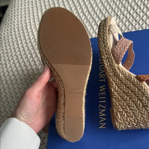 Stuart Weitzman Cream and Tan Sandals with Braided Straps