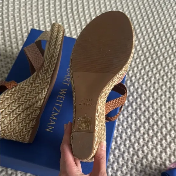 Stuart Weitzman Cream and Tan Sandals with Braided Straps
