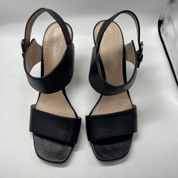 Stuart Weitzman Partilow Black Leather Sandal Sz 8 Wide