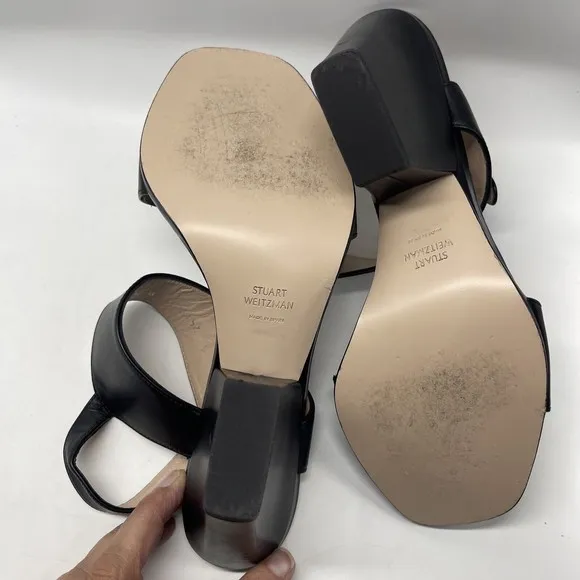 Stuart Weitzman Partilow Black Leather Sandal Sz 8 Wide