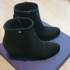 Stuart Weitzman Slidein Black Suede Wedge Ankle Boots