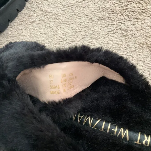 Stuart Weitzman Women's Roza Lift Faux Fur Slide Sandals Size:6.5 Black Wide Fit