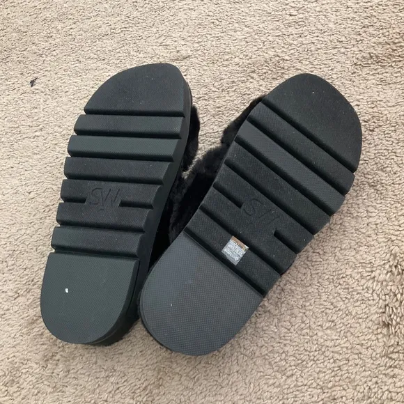 Stuart Weitzman Women's Roza Lift Faux Fur Slide Sandals Size:6.5 Black Wide Fit