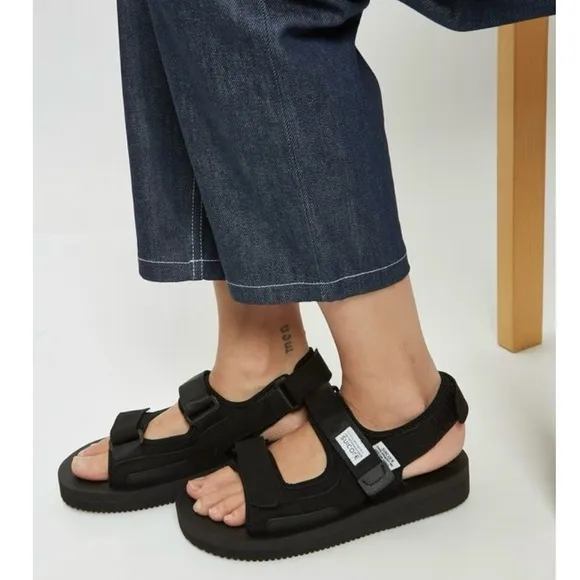 Suicoke Japan Black WAS-V Platform Velcro Strap Sandals sz M8 / W10 / EU 41