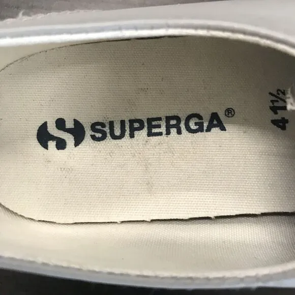 Superga Gray Leather Casual Lace Up White Soles Platform Sneaker Shoes Women 10