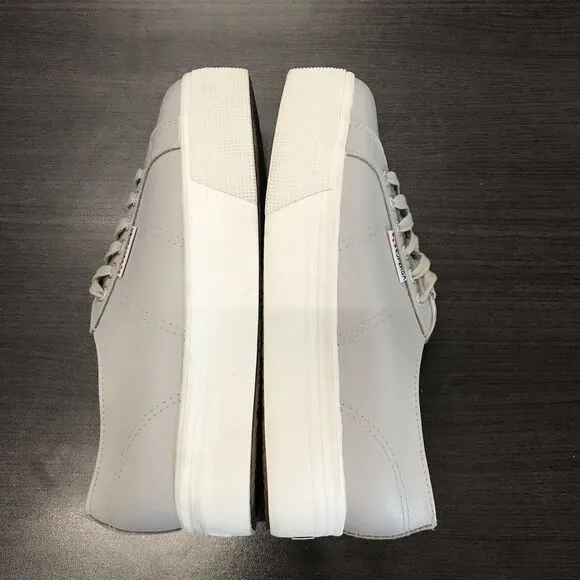 Superga Gray Leather Casual Lace Up White Soles Platform Sneaker Shoes Women 10